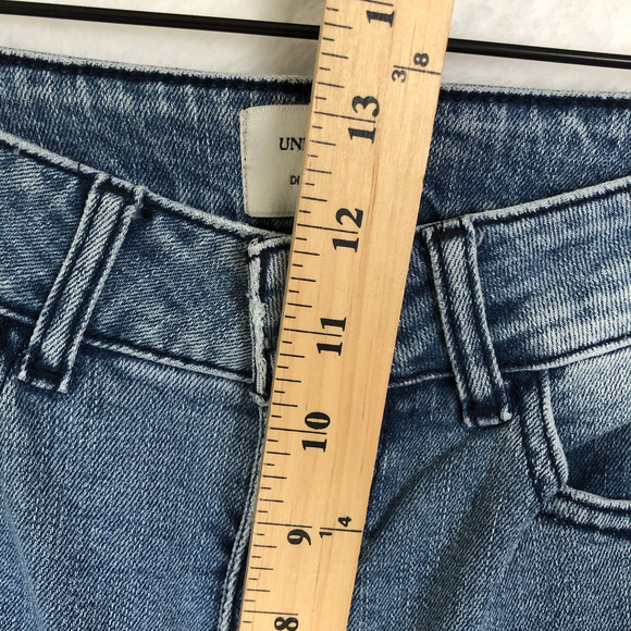 LITZ BY UNIQ Distressed Flare Jeans‎ Sz 28/7 Med Wash Undone Hem Stretch High - Picture 7 of 9